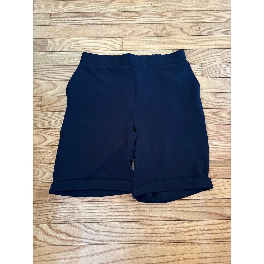 Shorts dark navy blue pockets wide waistband business professional casual spring